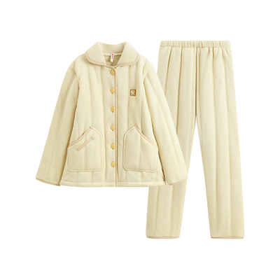 芬腾情侣女士珊瑚绒夹层加厚套装