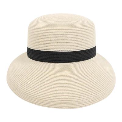 PROHIDER颇嗨 夏季新款不对称超大内扣帽檐休闲优雅度假平顶草帽