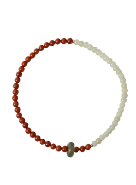 和田玉南红跑环纳福双圈手串女