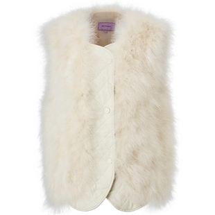 【奥莱】MAXRIENY复古环保皮草火鸡羽毛拼接无袖保暖外套马夹