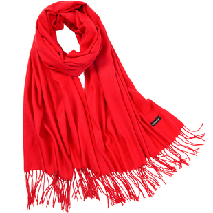 大红色围巾女冬季流苏年会礼品活动印字logo定制披肩红围巾中国红