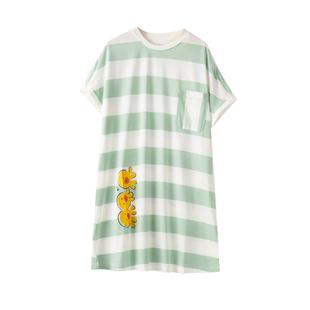 【特价】猫人女童睡裙夏季棉莫代尔短袖条纹卡通家居服连衣裙