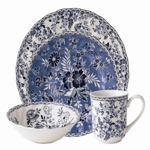 出口Johnson brothers德文郡釉中彩青花中西餐盘汤盘饭碗下午茶杯