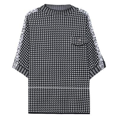 桑蚕丝千鸟格t恤女宽松大码中袖