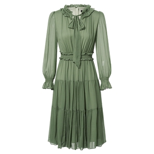 【桑蚕丝】La Koradior拉珂蒂女春季早新款气质花边领层叠洋装裙