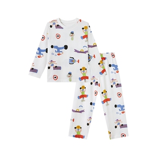 多多家男童家居服套装纯棉满印2026春装新款春秋款儿童中大童睡衣