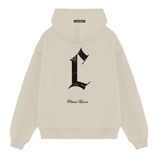 CLIMAX VISION做旧印花美式高街薄绒连帽卫衣休闲宽松情侣帽衫