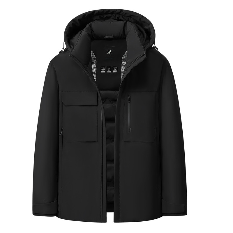 保罗中老年男士连帽加厚羽绒服