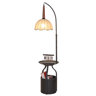 中古风落地灯客厅沙发边几置物架一体现代艺术感卧室床头柜台灯具