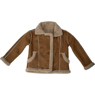 oo&vv大翻毛领加厚短外套女2025仿麂皮绒皮毛一体机车服加绒上衣