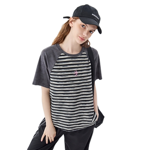 a02插肩袖条纹短袖T恤女2025新款夏季圆领轻薄透气设计感夏装上衣