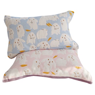 可爱小兔｜纱布枕巾棉质加厚单人吸汗透气防头油新款枕头巾一对装