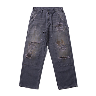 WENFENG LI Double Knee美式街头vintage擦脏B73双膝工装伐木裤子