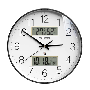 TIMESS双屏闪波自动对时静音挂钟石英钟家用客厅钟表挂墙2026新款