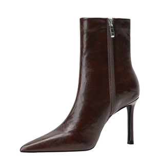 高跟短靴女2026秋冬季新款尖头细跟侧拉链短筒靴小众气质瘦瘦靴子