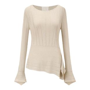 【deepmoss】优雅气质女装闪葱拼接下摆针织衫打底上衣裤子套装