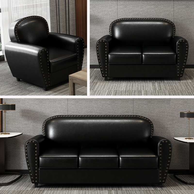 小户型办公室商用沙发休闲黑色单双人三人直排休息区接待会客组合