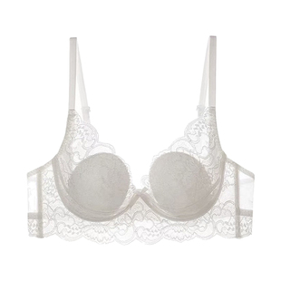 法式蕾丝高颜值白色内衣女大胸显小舒适透气软钢圈上托防下垂文胸