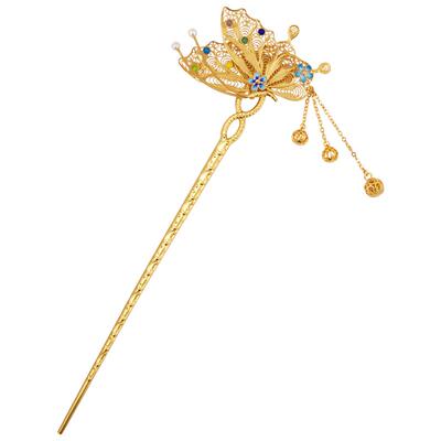 非遗花丝珐琅流苏蝴蝶银鎏金发簪