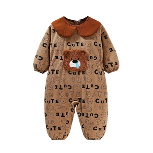 新款宝宝连体衣罩衣防脏男女婴幼儿开档学步护衣一体式爬行服哈衣