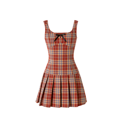 Uena红色格纹吊带连衣裙