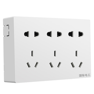 国际电工九孔插座86型雅白明装十孔开关明线多孔10A十五孔电源9孔