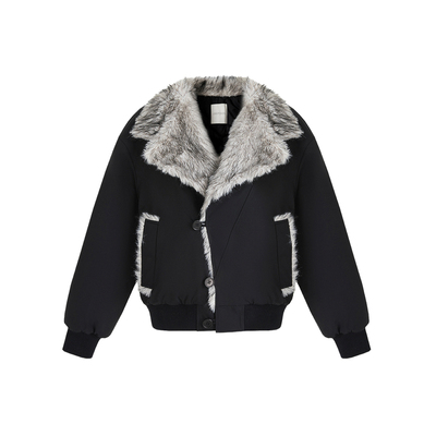 UNSPOKEN大翻领拼毛领仿皮草外套女冬季2025新款设计感厚款大衣