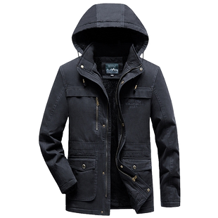 棉服男款冬季中长款宽松加大码保暖棉袄加绒加厚纯棉工装棉衣外套