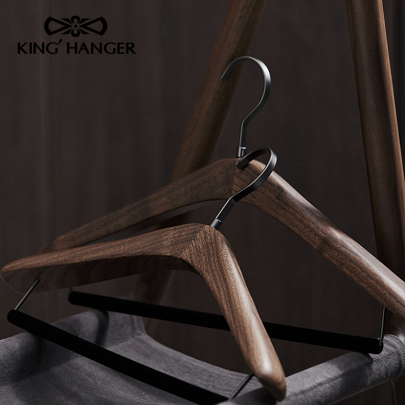 KH高端实木衣架高档黑胡桃木质衣撑衣柜衣帽间衣橱原木衣撑