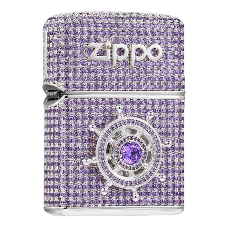 ZIPPO原装镀银紫钻罗盘打火机