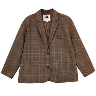 MLMR秋季女士双腰头复古学院千鸟格百褶半身裙+西服外套女男装