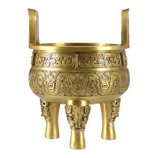 纯黄铜克鼎摆件仿古青铜器办公室家居桌面装饰工艺品三足鼎铜摆件