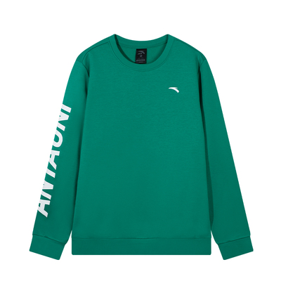 安踏绿色加绒卫衣男青少年冬季