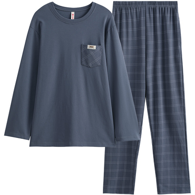 芬腾男士春秋季纯棉长袖睡衣套装