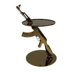 意式轻奢创意枪形不锈钢边几圆形镜面可移动小茶几现代艺术摆件