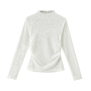 晚白2026年春款时尚立领蕾丝微透打底衫高弹百搭上衣轻薄T恤衫女