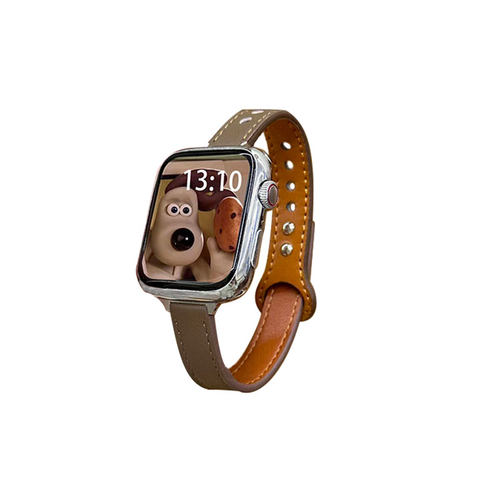 适用iwatch10表带S11小清新美拉德撞色双扣皮质苹果手表s9s8/7/6/5/SE3高级感applewatch男女表带保护壳配件