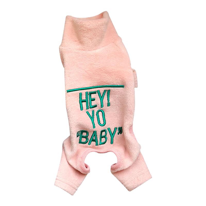 EBAERR宠物衣服四脚冬装高领舒服毛绒BABY绣花泰迪比熊胖狗衣服