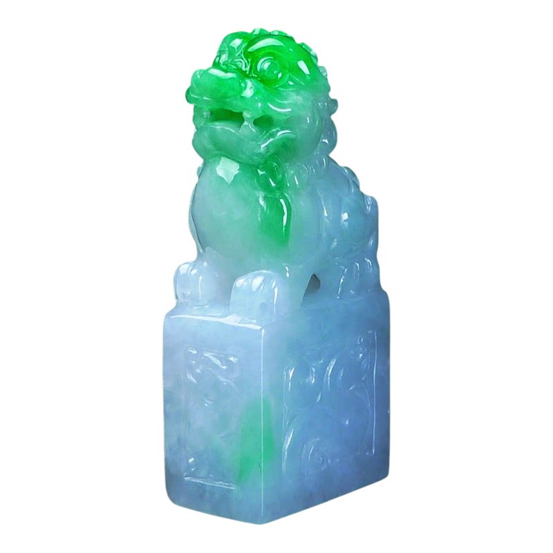 缅甸天然翡翠A货狮子印章玉石
