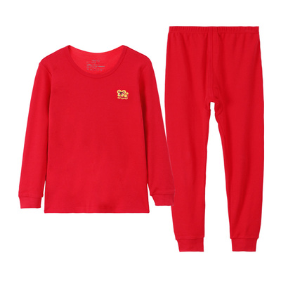 红豆儿童纯棉内衣套装本命年红色