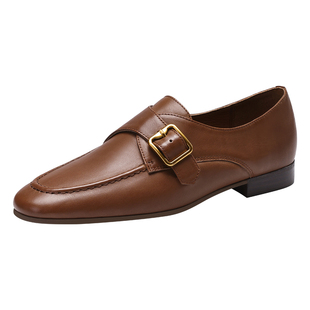 MILLIE'S/妙丽棕色牛津鞋皮带扣乐福鞋女单鞋2026春季新款小皮鞋