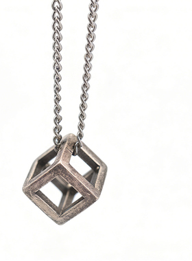 魔方设计潮男项链欧美镂空挂坠