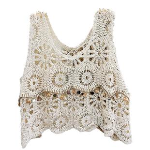 2025新款V领薄款勾花镂空叠穿背心民族风针织马甲罩衫夏季上衣女