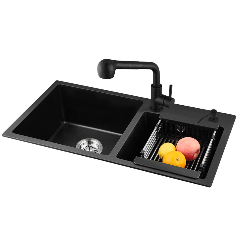 厨房洗菜盆双槽石英石大水槽一体手工盆洗碗槽加厚花岗岩水池家用