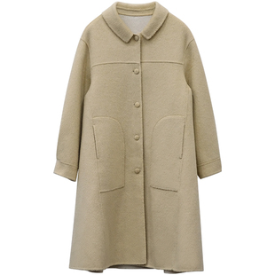 一三良品小个子 宽松气质减龄a摆羊毛双面呢大衣女冬长款毛呢外套