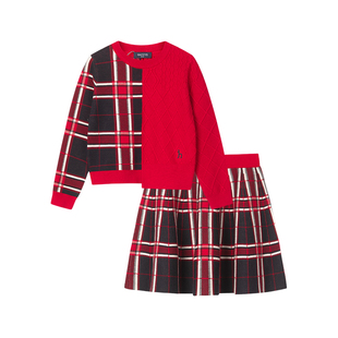 hazzys哈吉斯童装女童春新品中大童学院格子长袖半裙两件套