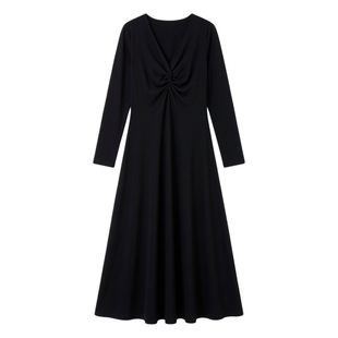 连衣裙女大码胖mm梨型身材设计感V领收腰巨好看针织长裙春季打底