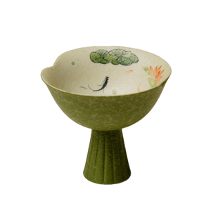 束刻 火石红手绘荷鱼高足主人杯精致功夫茶杯女士个人专用杯单杯