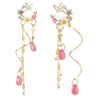 CIDER秋冬女装水钻花蝶与仿珍珠吊坠耳环 114723582