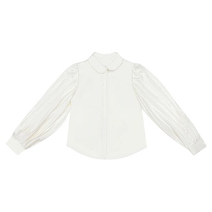 板栗西西秋冬法式设计感娃娃领上衣气质百搭仿真丝长袖衬衫